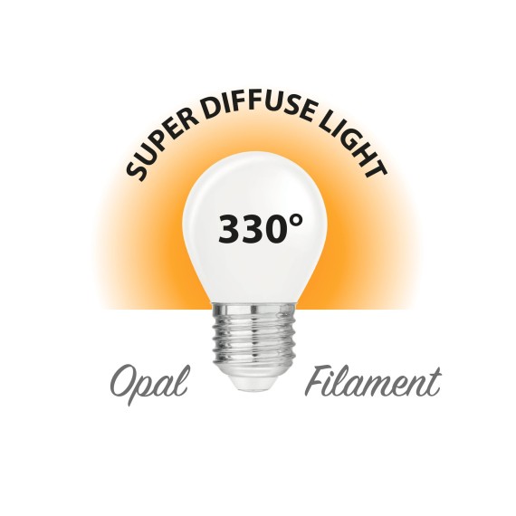 Bombilla de filamento LED Opal, esfera P45, 6W/806lm, casquillo E27, 3000K