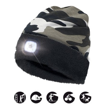 ATTILA: Gorra con luz frontal LED recargable. Forro polar. Camuflaje blanco 2