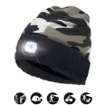 ATTILA: Beanie with rechargeable LED front light. Fleece lined. Camouflage white