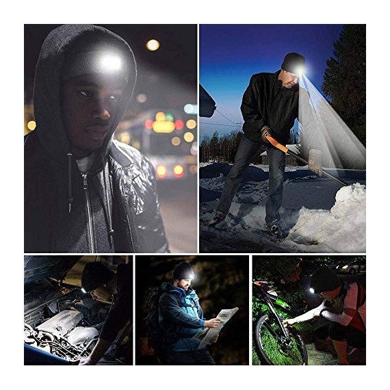 ATTILA : Bonnet avec lumière frontale LED rechargeable. Doublé polaire. Blanc camouflage