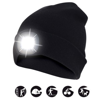 LIGHTHOUSE: Gorro con luz frontal LED recargable y forro polar. Negro 2