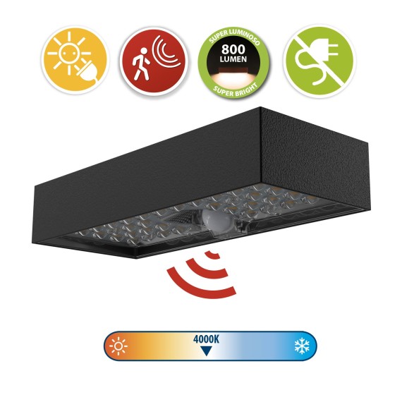 800 Lumen solarbetriebene LED-Wandleuchte mit Bewegungssensor. Schwarz