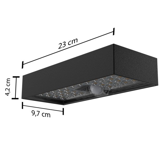 800 Lumen solarbetriebene LED-Wandleuchte mit Bewegungssensor. Schwarz