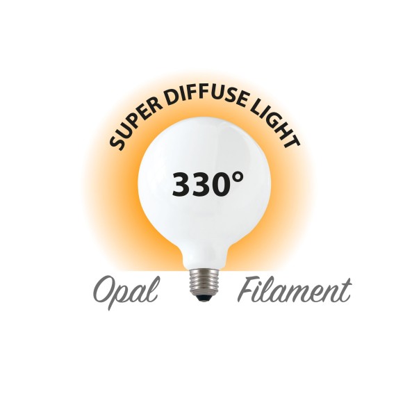 Opal LED filament bulb, Globe G125, 11W / 1521lm, E27 base, 3000K