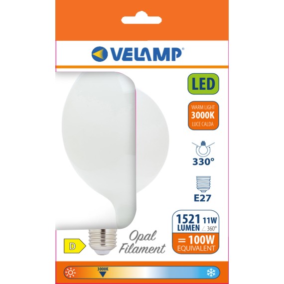 Ampoule filament LED Opal, Globe G125, 11W / 1521lm, culot E27, 3000K