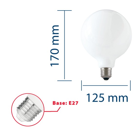 Opal-LED-Glühlampe, Globe G125, 11W / 1521lm, E27-Sockel, 3000K