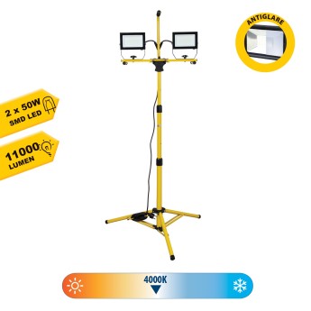 2x50W LED projector. Tripod, 3 m cable H05RN-F 3G1.0mm2 2