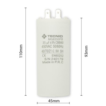 Starting capacitor for electric motors, 450V, capacity:... 2