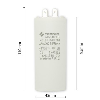 Starting capacitor for electric motors, 450V, capacity:... 2