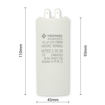 Starting capacitor for electric motors, 450V, capacity:... 2