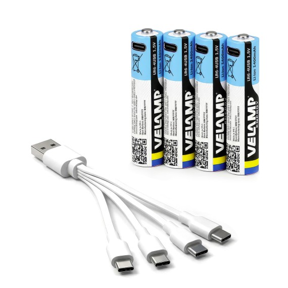 4 batterie AA Li-Ion ricaricabili tramite...