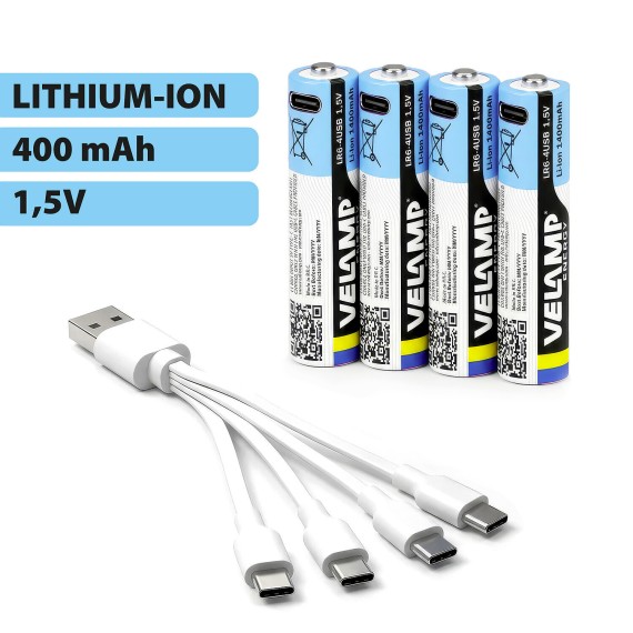 4 batterie AA Li-Ion ricaricabili tramite...