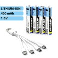 4 batterie AA Li-Ion ricaricabili tramite USB-C. 1400mAh. Cavetto incluso.