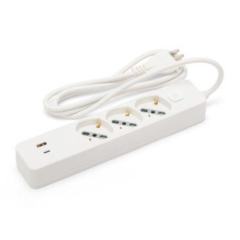 Italian power strip with a large 16A plug, three Schuko...
