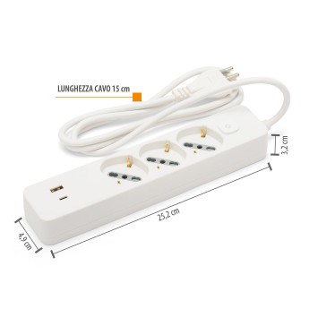 Italian power strip with a large 16A plug, three Schuko... 2