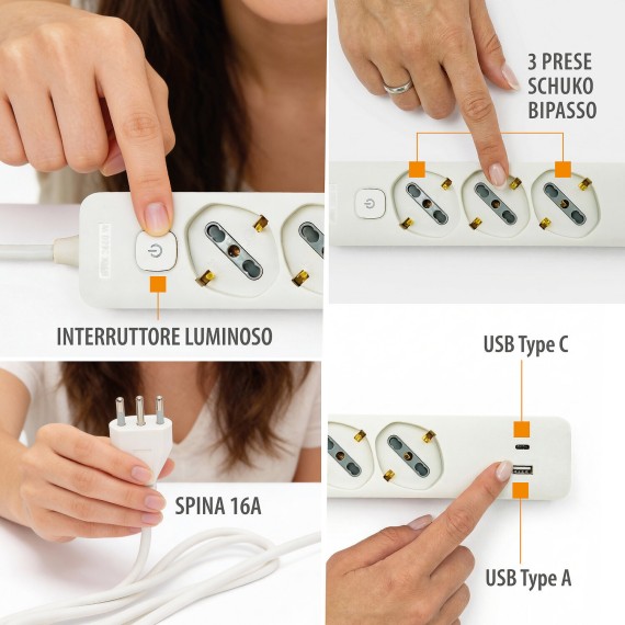 Italian power strip with a large 16A plug,...