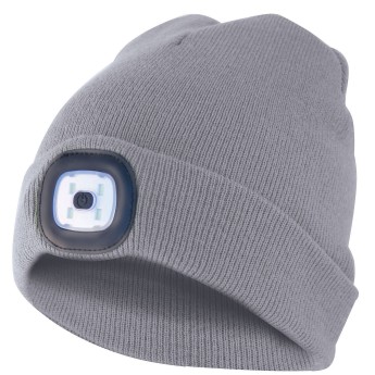 FARO: Sombrero con luz frontal LED recargable. Gris claro.