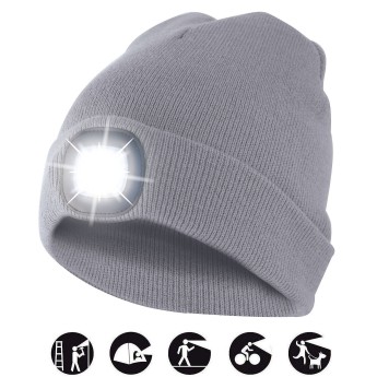 FARO: Sombrero con luz frontal LED recargable. Gris claro. 2