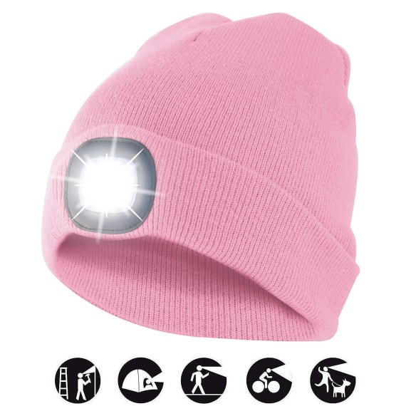 FARO: Sombrero con linterna LED recargable. Rosa