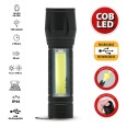 THOR MAX: Wiederaufladbare 1W LED-Taschenlampe mit Zoomfunktion und seitlicher Laterne.