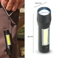 THOR MAX: Wiederaufladbare 1W LED-Taschenlampe mit Zoomfunktion und seitlicher Laterne.