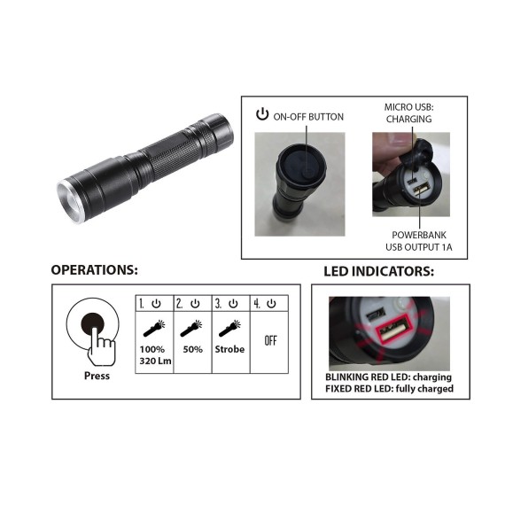 HUNTER : Lampe torche LED rechargeable 5W avec...