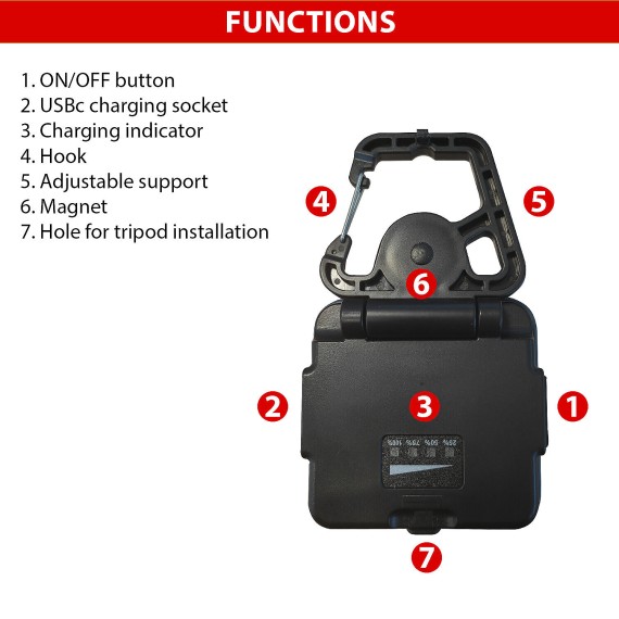 FARGO : Lampe de travail LED COB rechargeable 10 W