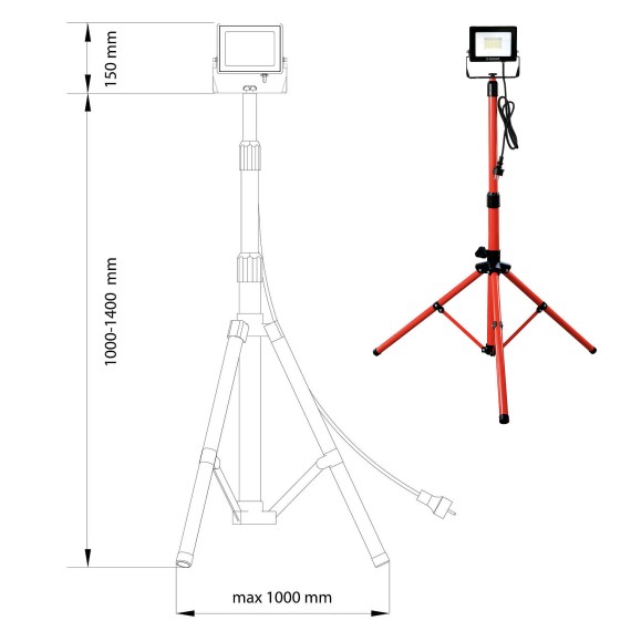 20W SMD LED floodlight, IP65, with tripod and...