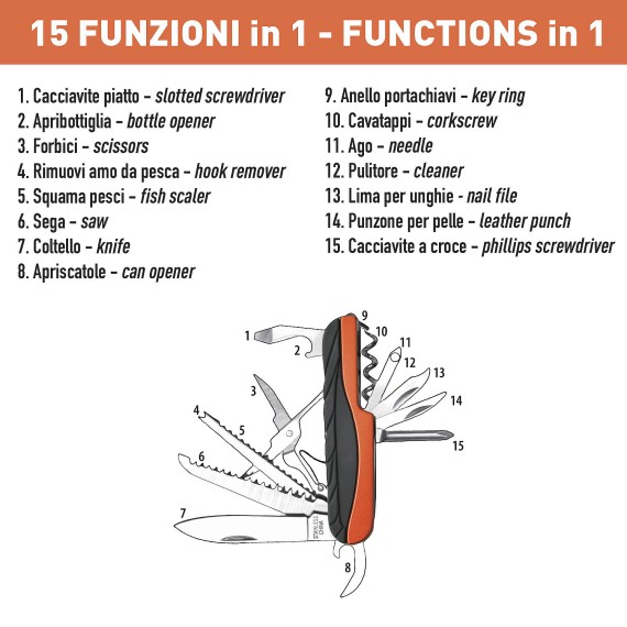 Coltello multifunzione 15 in 1. Arancione