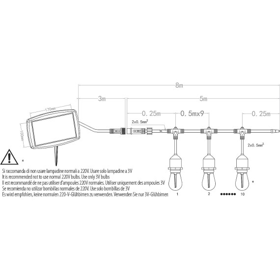 CASSIOPEA: Catenaria IP44 a carica solare, 8...
