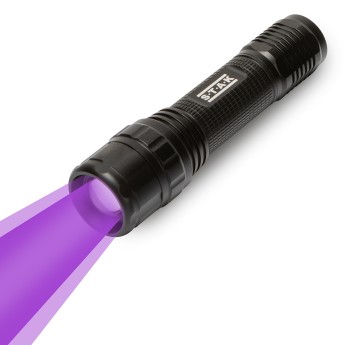 HORATIO: Linterna LED 3W + UV. Funciona con pilas, aluminio.