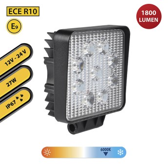 Quadratische Arbeitsleuchte, 12/24 V, 27 W, 1800 Lumen,... 2