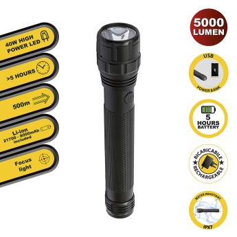 MAMBA: 5000 lumen rechargeable LED flashlight with power... 2