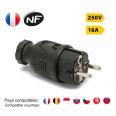 Enchufe Velamp 2P+T con cable – Enchufe macho estilo francés – Protección IP44