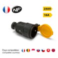 Toma de corriente Velamp 2P+T con cable – Toma hembra estilo francés – Protección IP44