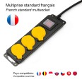 Presa Multipla per Esterno IP44 - 3 Prese standard francese 2P+T 16A con Coperchi e Spina 16A