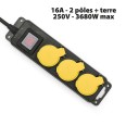 Presa Multipla per Esterno IP44 - 3 Prese standard francese 2P+T 16A con Coperchi e Spina 16A