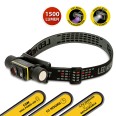 STELIOS: Lampada da testa ricaricabile 15W / 1500 lumen con luce UV 365nm e calamita. Nero