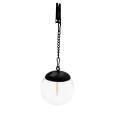 Solarbetriebene LED-Filament-Pendelleuchte, 10 cm Durchmesser. Schwarz.