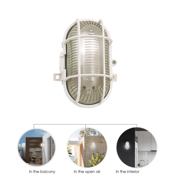 Oval plastic and glass wall light. E27 socket,...