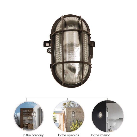 Oval plastic and glass wall light. E27 socket,...