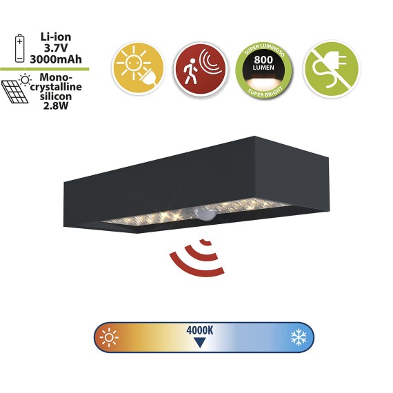 TEGEL: 800-lumen solar LED wall light with IR...
