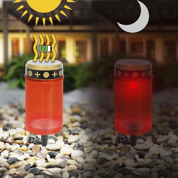 Solar-powered LED electric tealight, 12 cm, red...