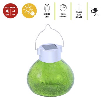 5-micro LED solar lamp in antiqued glass. Assorted colors. 2