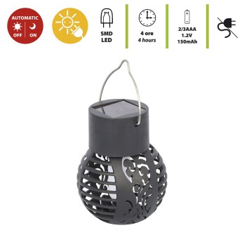 Solar-powered LED flame-effect lamp, hanging. Black 2