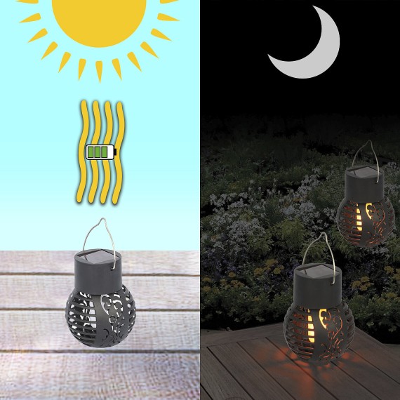 Solar-powered LED flame-effect lamp, hanging....