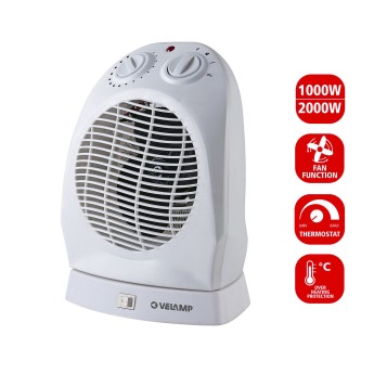 Fixed fan heater 2kW, 2 speeds, white, oscillating base 2