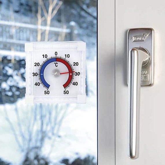 Self-adhesive indoor/outdoor window thermometer