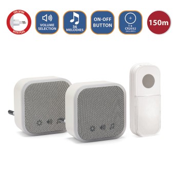 TWEED: Set of 2 doorbells with plug + 1 button, 150m, 36... 2