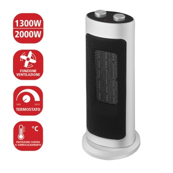 Ceramic hot air generator, 2000W, oscillating base. White 2